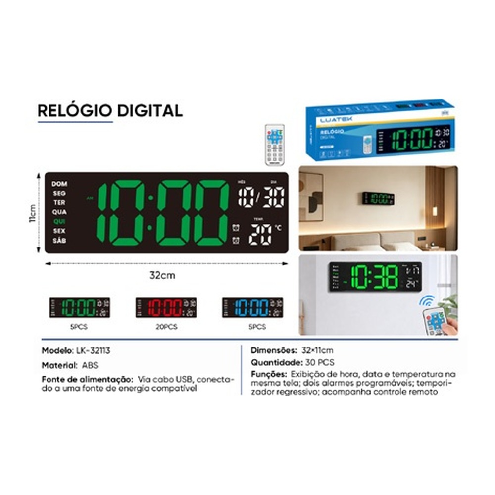 RELÓGIO DIGITAL 32×11cm LK-32113