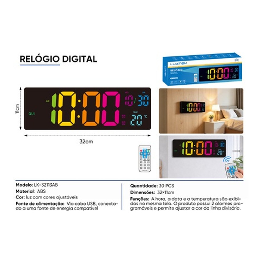 RELÓGIO DIGITAL 32x11cm LK-32113AB