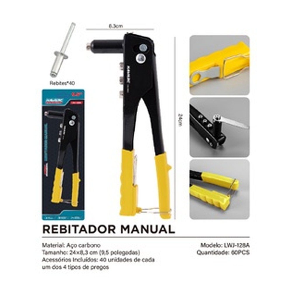 REBITADOR MANUAL 24x8,3 cm (9,5 polegadas) LWJ-128a