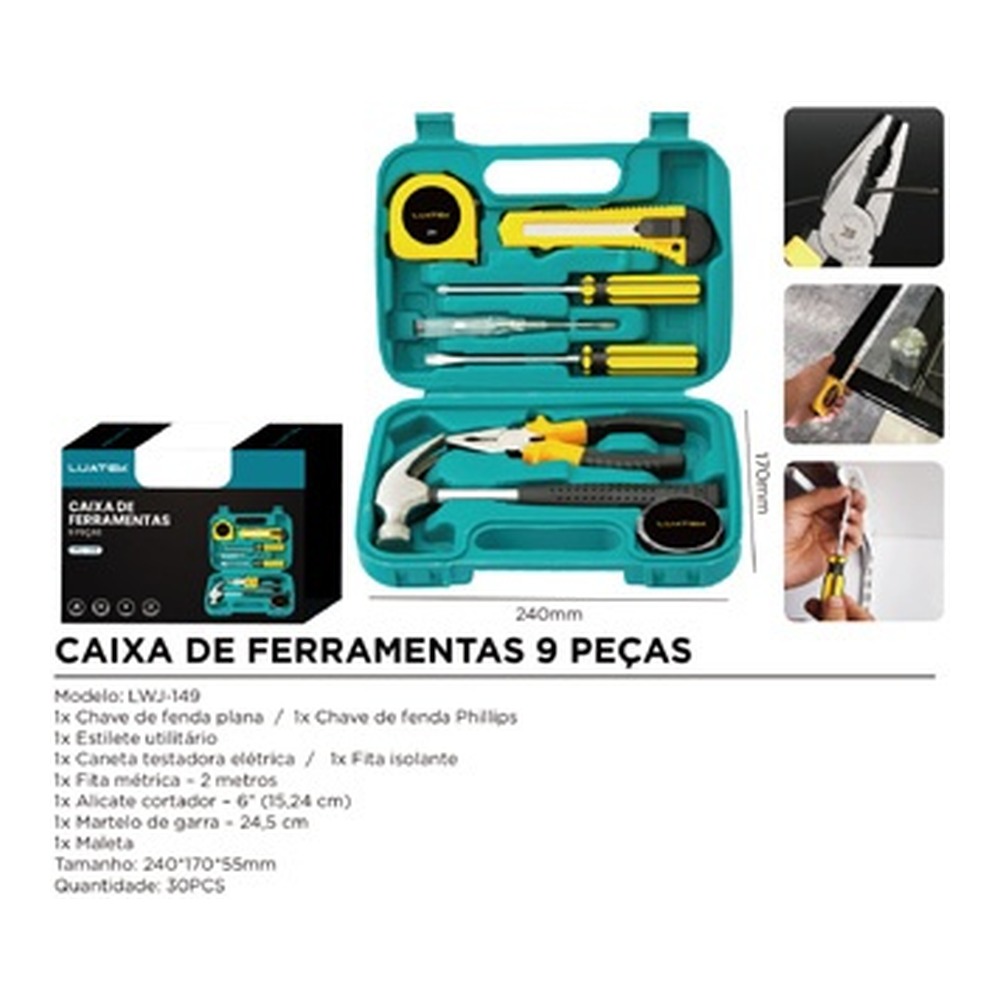 CAIXADEFERRAMENTAS9PECAS 240*170*55mm LWJ-149