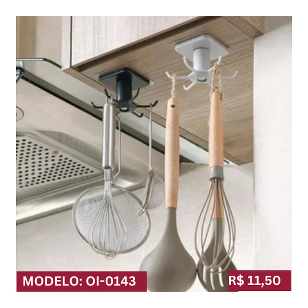 SUPORTE SUSPENSO COM GANCHOS COM FIXADOR ADESIVO 3cm x 3cm X 5,5cm OI-0143