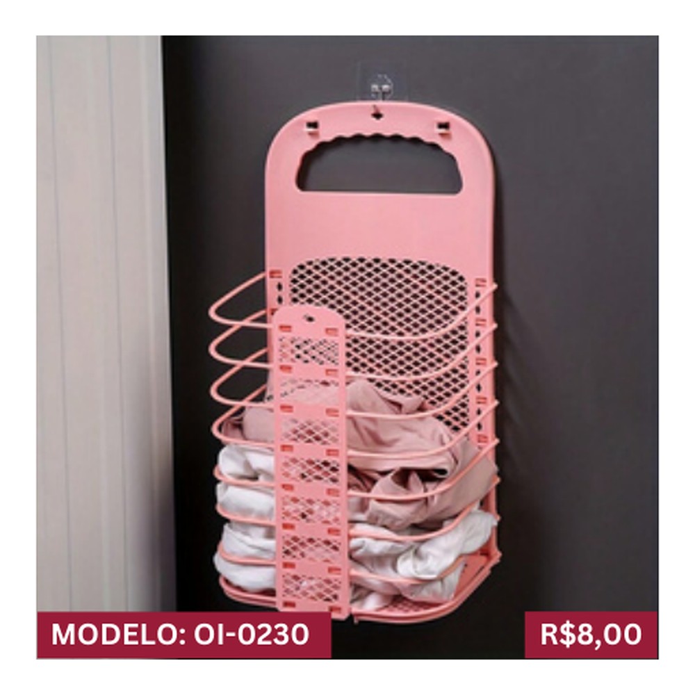 MINI CESTO DE ROUPAS COM FIXADOR ADESIVO PARA PAREDES 27cm x 15,5cm x 46cm OI-0230