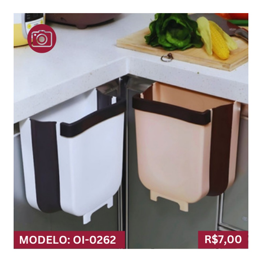 LIXEIRA DOBRÁVEL DE 6 LITROS COM FIXADOR ADESIVO INCLUSO 20cm x 23.5 x 7 cm OI-0262