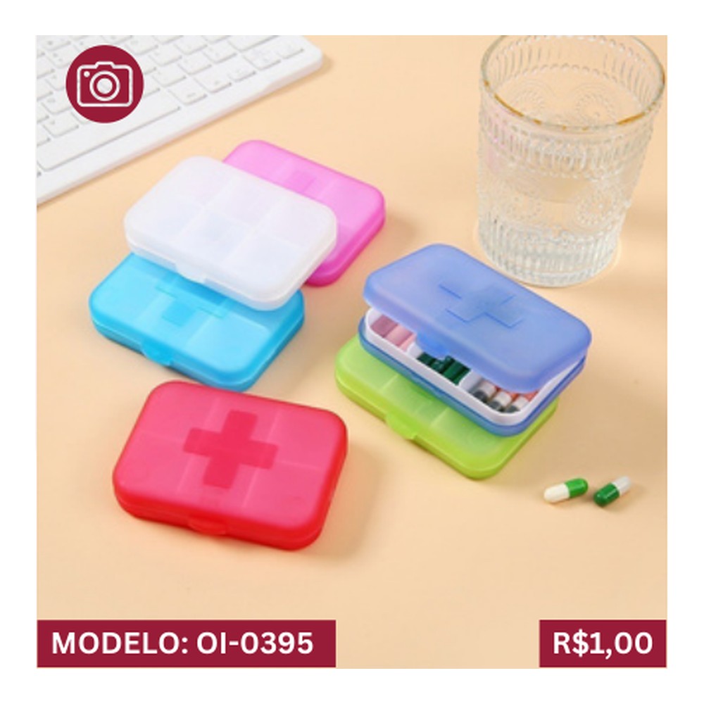 PORTA COMPRIMIDOS COM 6 COMPARTIMENTOS 8,7cm x 6,5cm x 1,9cm OI-0395