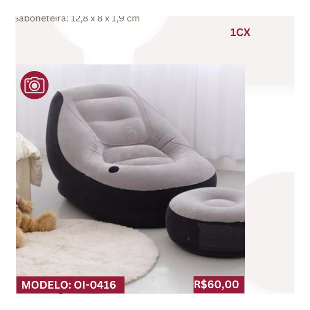 SOFÁ POLTRONA INFLÁVEL ACOMPANHA PUFF 83 x 98 x 116cm OI-0416
