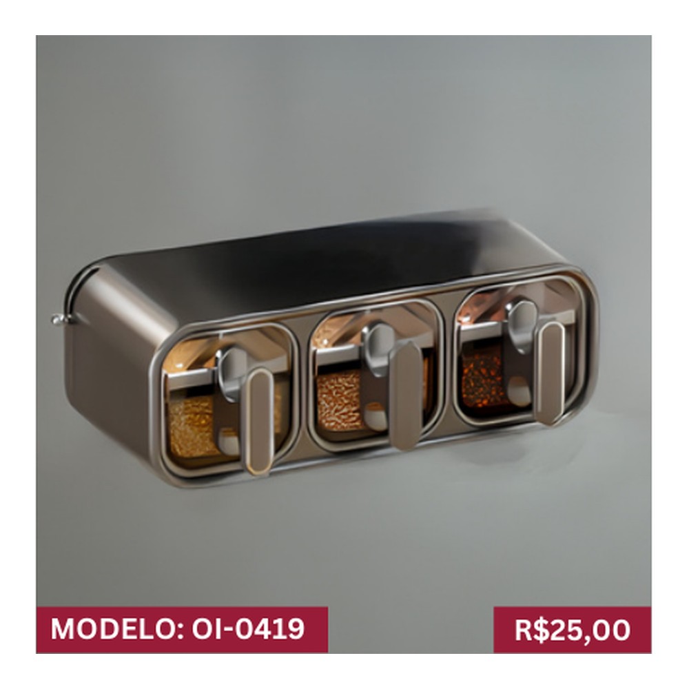 PORTA TEMPEROS COM 3 COMPARTIMENTOS 28,5cm x 15,7cm x 12cm OI-0419