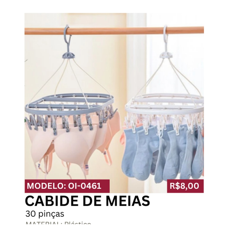 CABIDE DE MEIAS 30 pinças 30.5 x 39.5 x 39 cm OI-0461