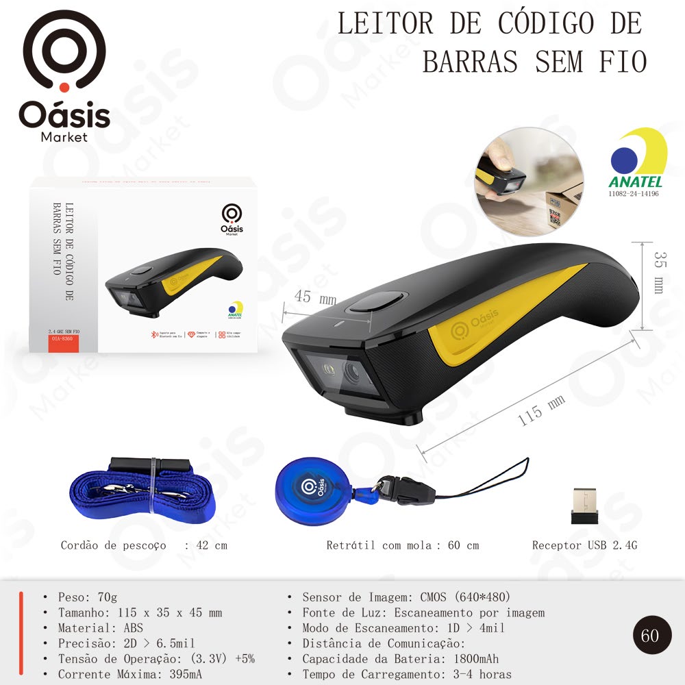 Leitor de Código de Barras sem Fio 115mm OIA-8360