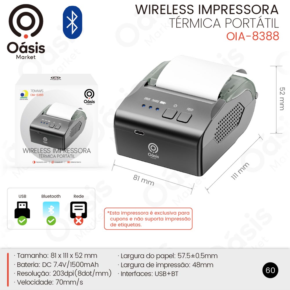 Wireless Impressora 111mm OIA-8388