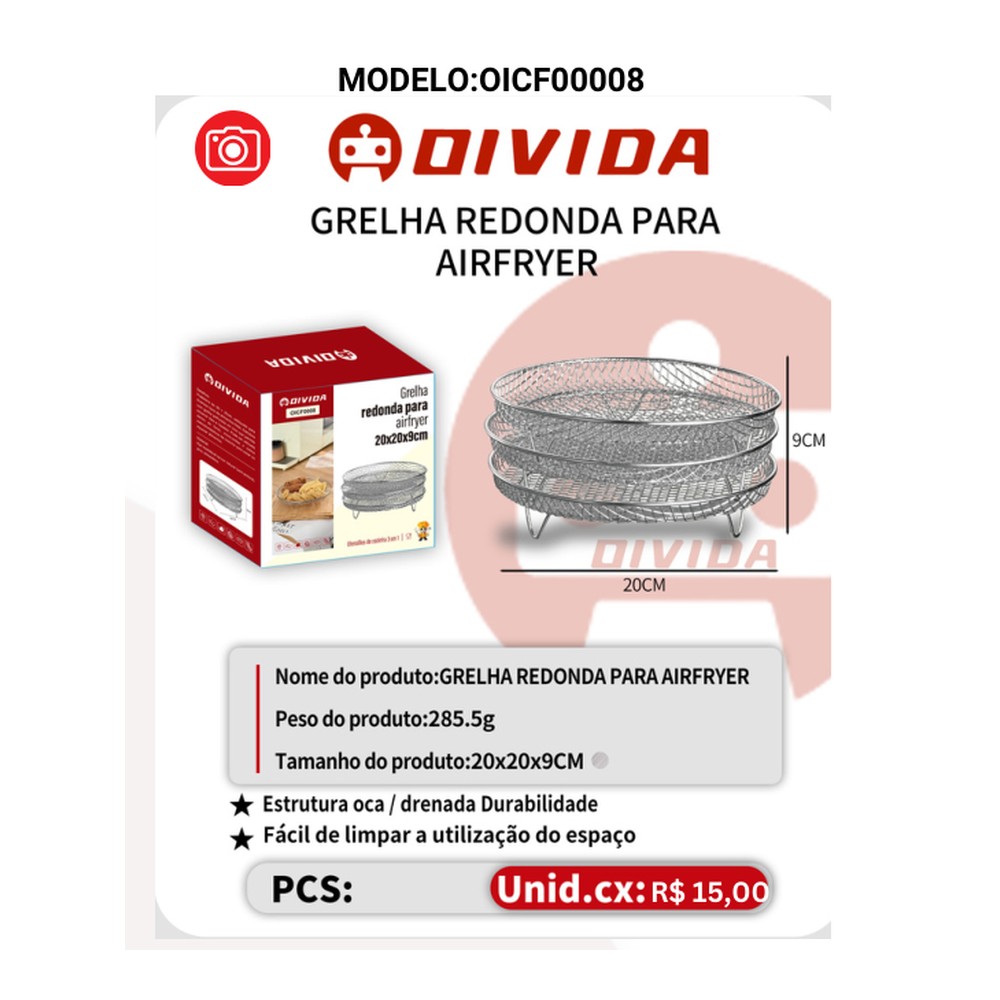 GRELHA REDONDA PARA AIRFRYER 20x20x5CM OICF00008