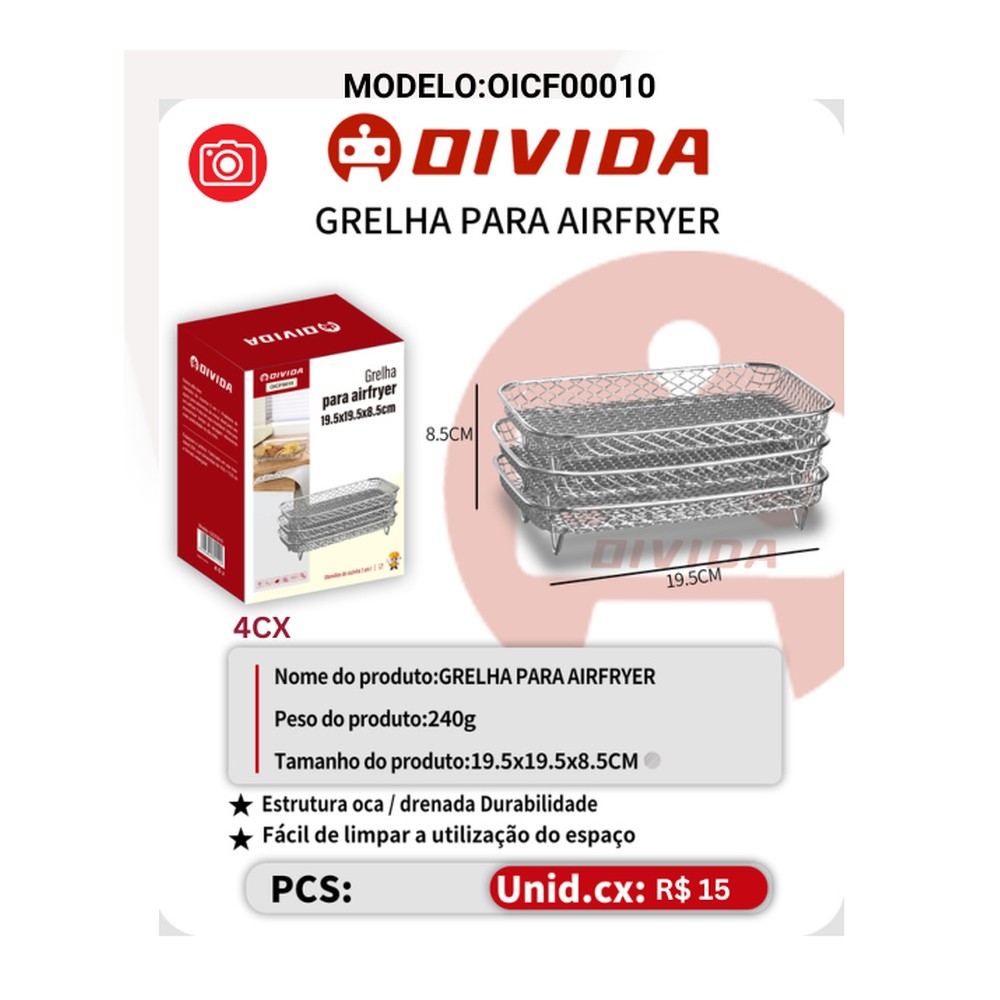 GRELHA PARA AIRFRYER 20x20x5CM OICF00010