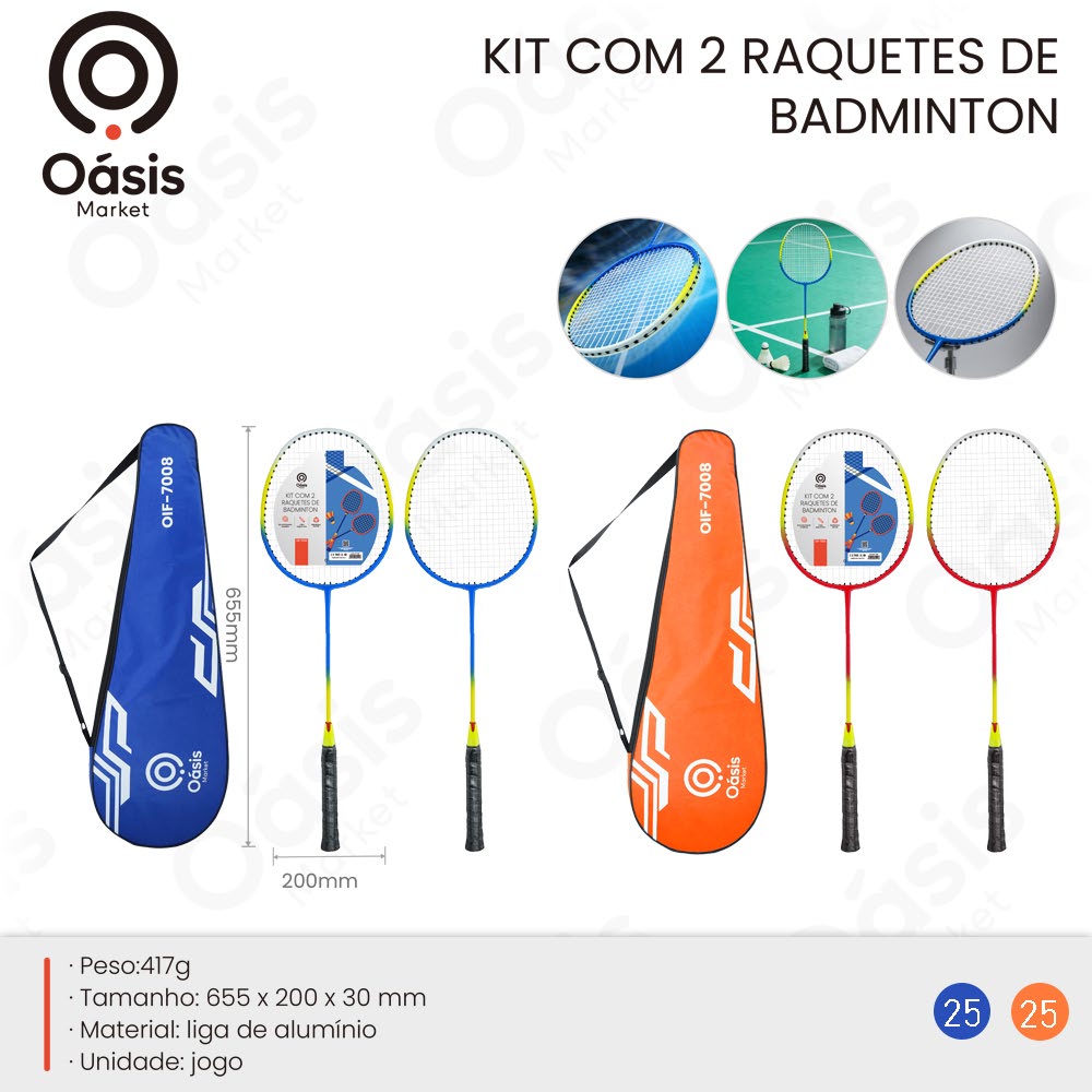 Kit com 2 Raquetes de Badminton 655mm OIF-7008