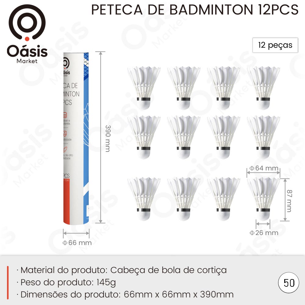 Peteca de Badminton 12pcs 390mm OIF-7041