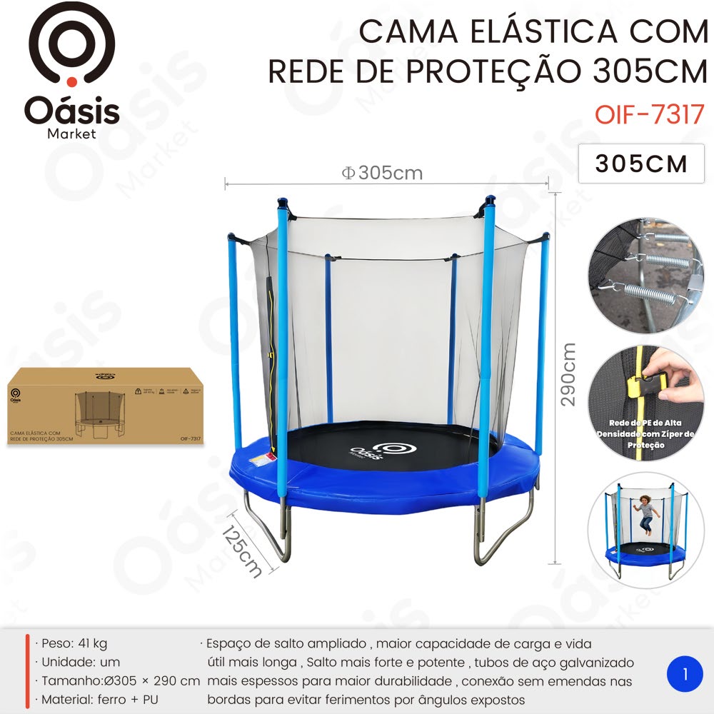 Cama Elástica com Rede de Proteção 305cm Aço OIF-7317