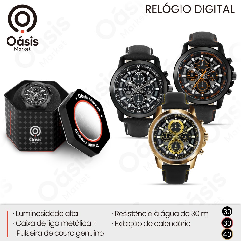 Relógio Digital Couro OIF-7583