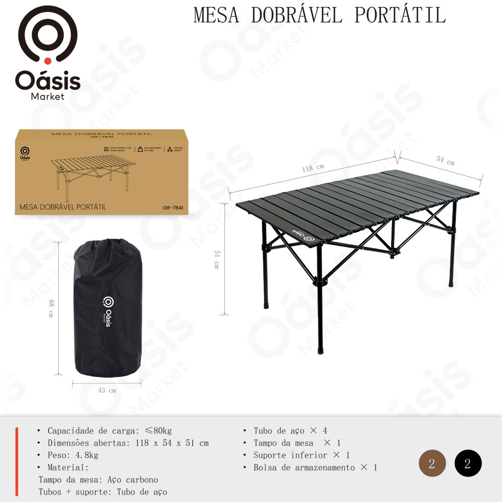 Mesa Dobrável Portátil 118cm OIF-7641