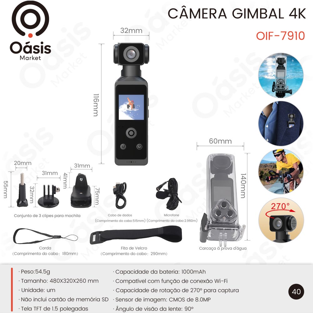 Câmera Gimbal 4K 480mm OIF-7910