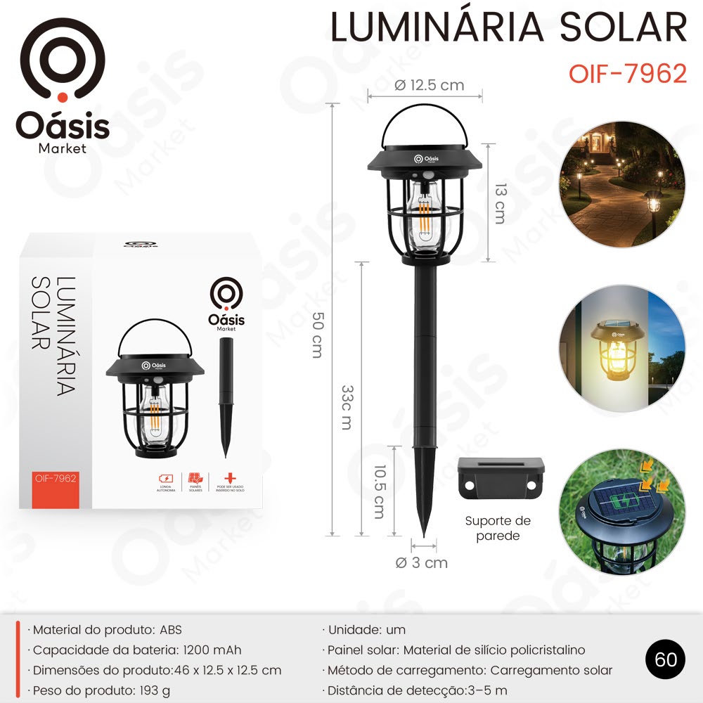 Luminária Solar 46cm OIF-7962
