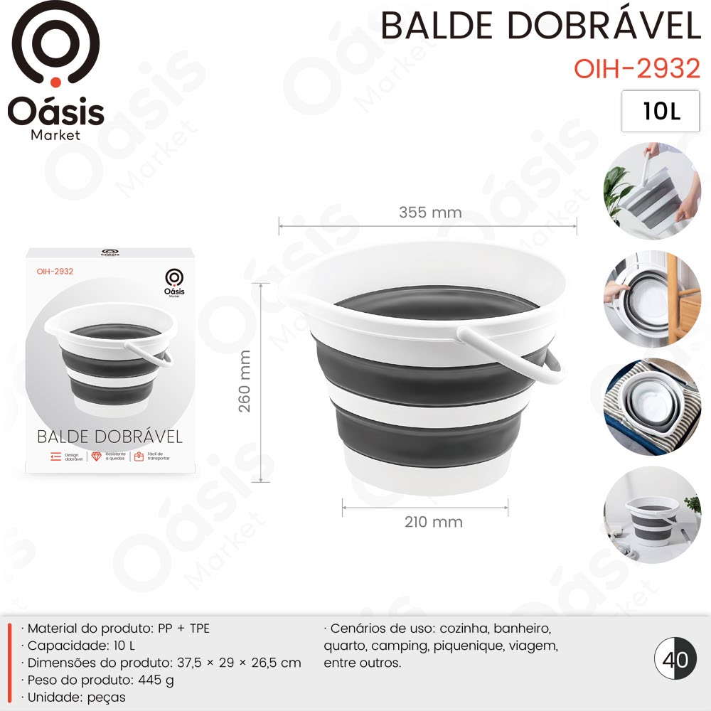 Balde Dobrável 37.5cm OIH-2932