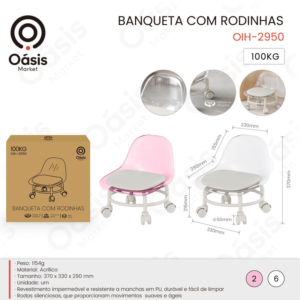Banqueta com Rodinhas 370mm OIH-2950