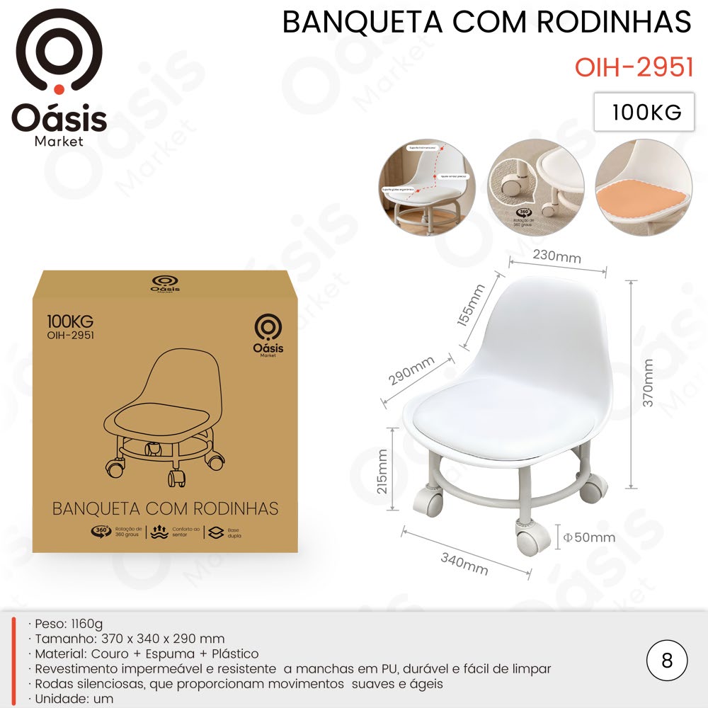 Banqueta com Rodinhas 370mm OIH-2951