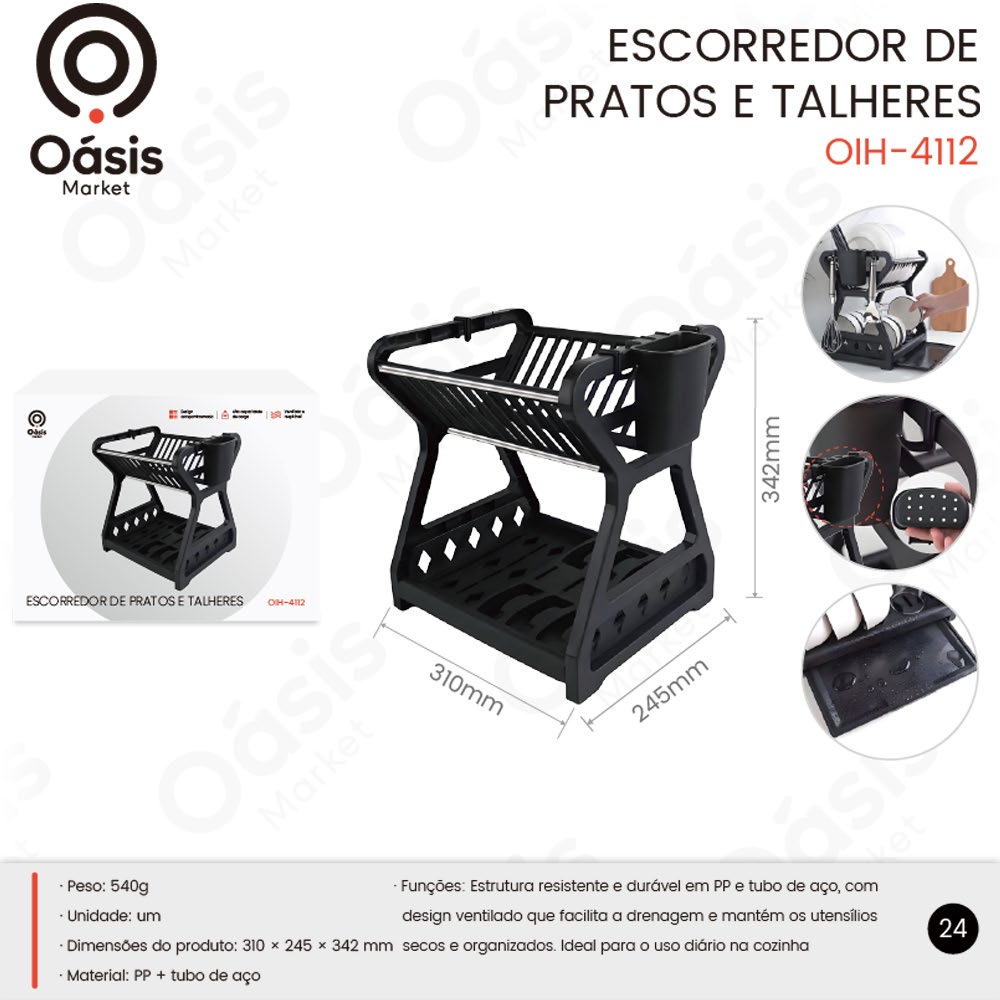 Escorredor de Pratos e Talheres 342mm OIH-4112