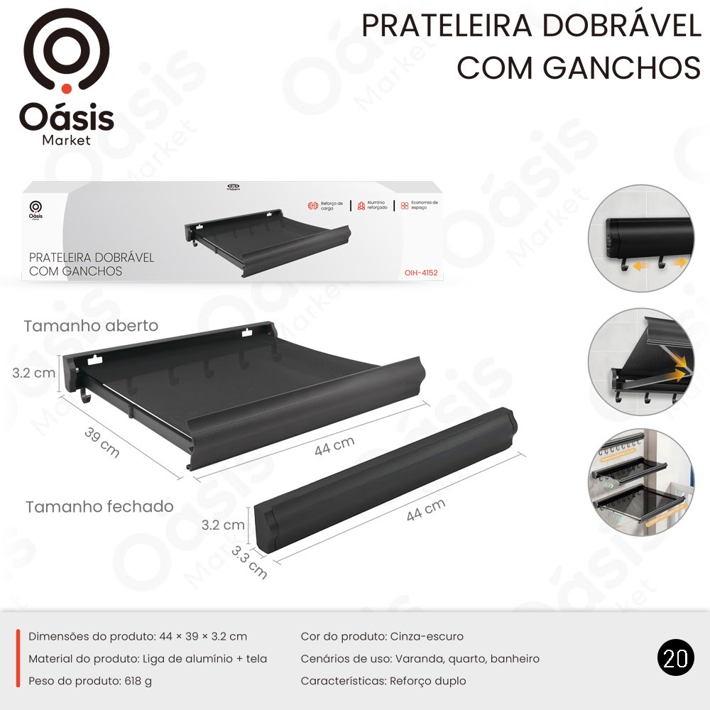 Prateleira Dobrável 44cm OIH-4152