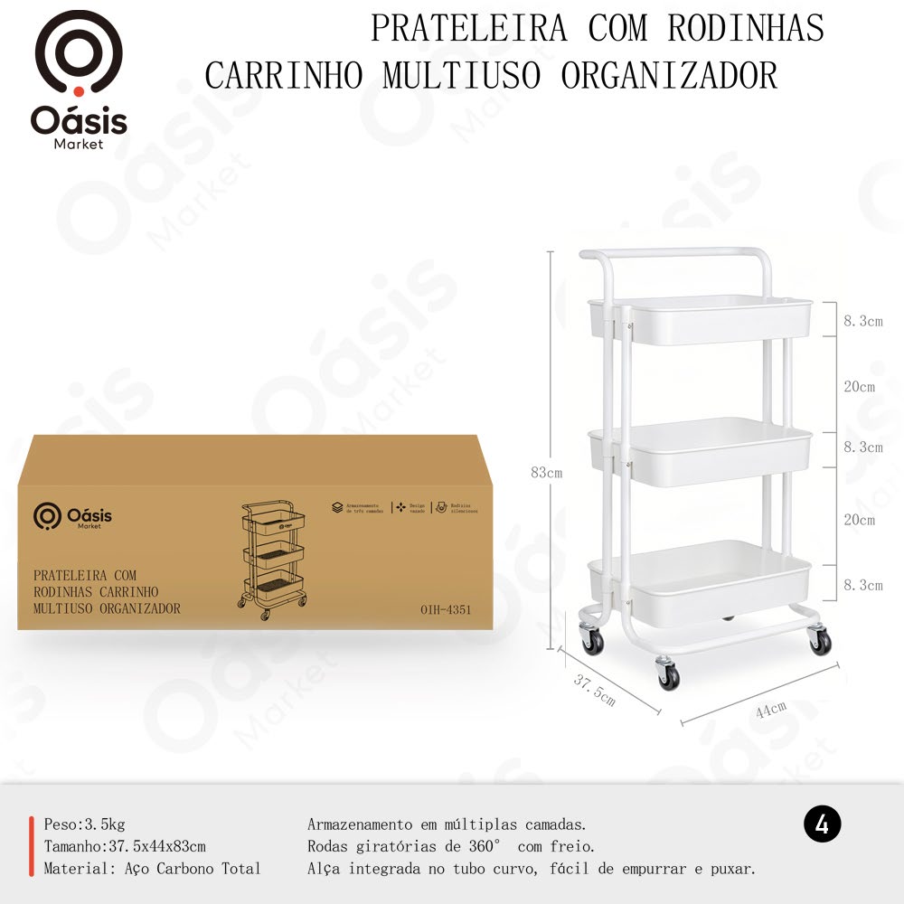 Prateleira com Rodinhas 83cm OIH-4351