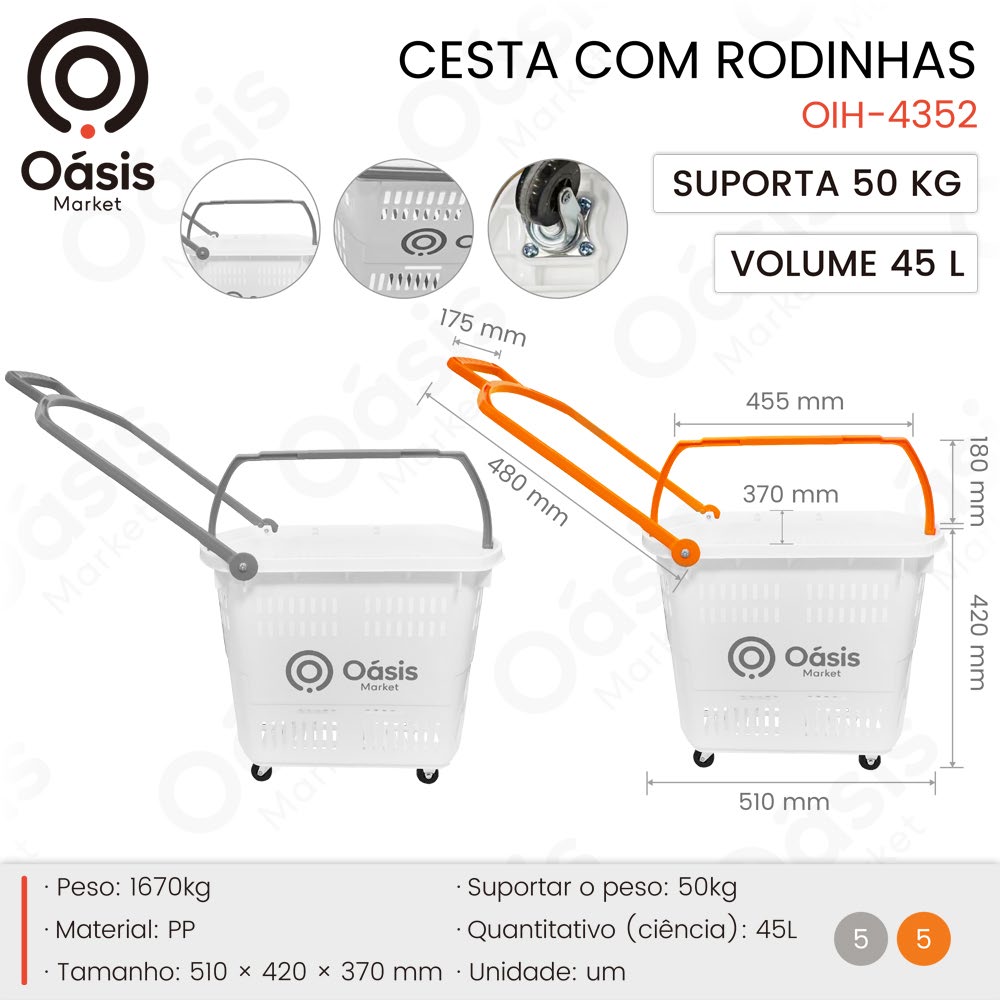 Cesta com Rodinhas 510mm OIH-4352