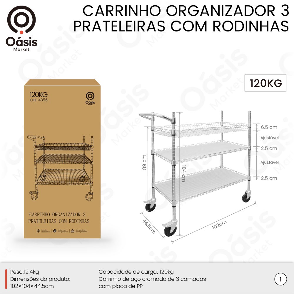 Carrinho Organizador 3 Aço OIH-4356