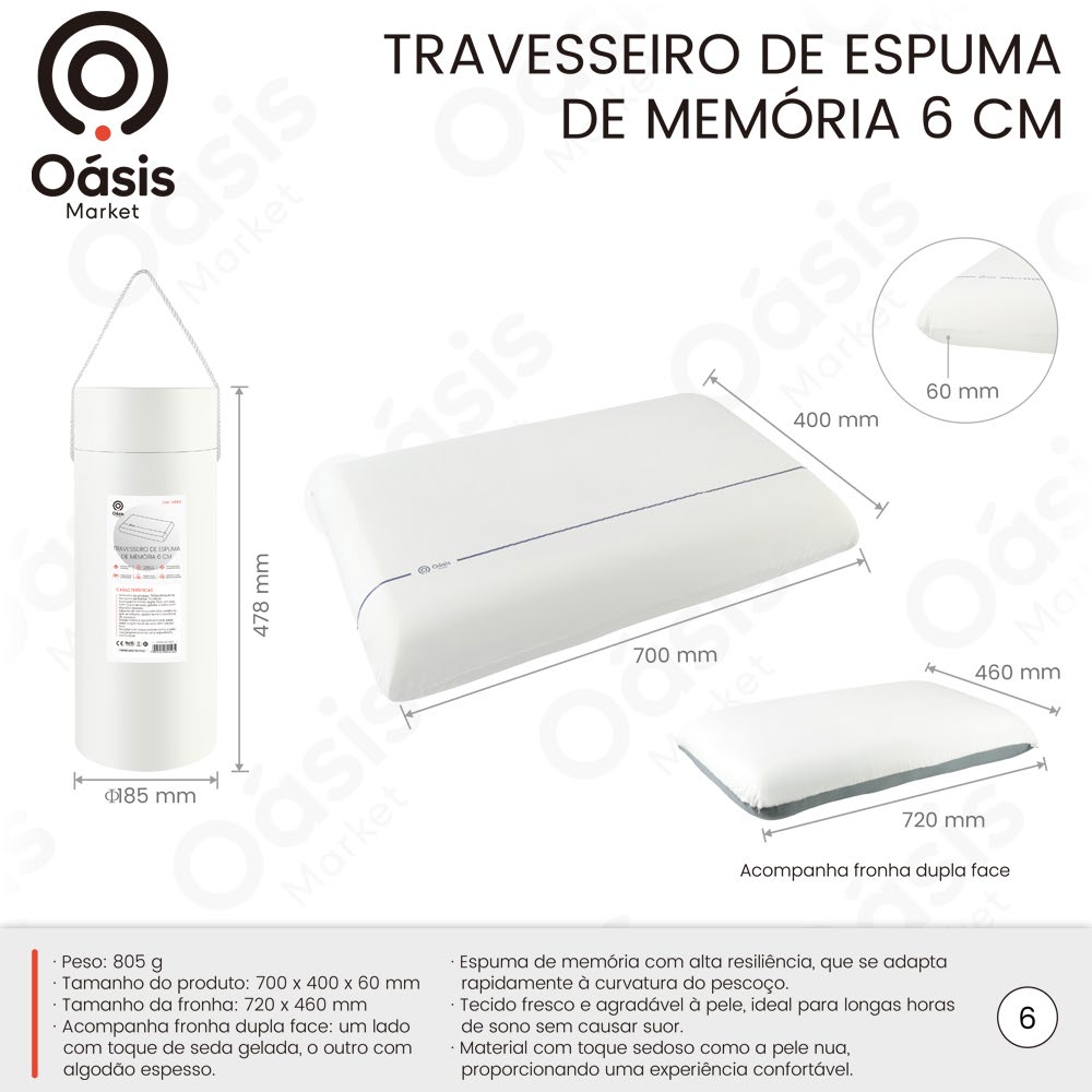 Travesseiro de Espuma 700mm OIH-4650