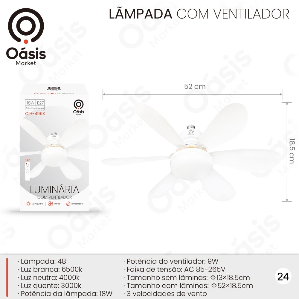 Lâmpada com Ventilador 18.5cm OIH-4953