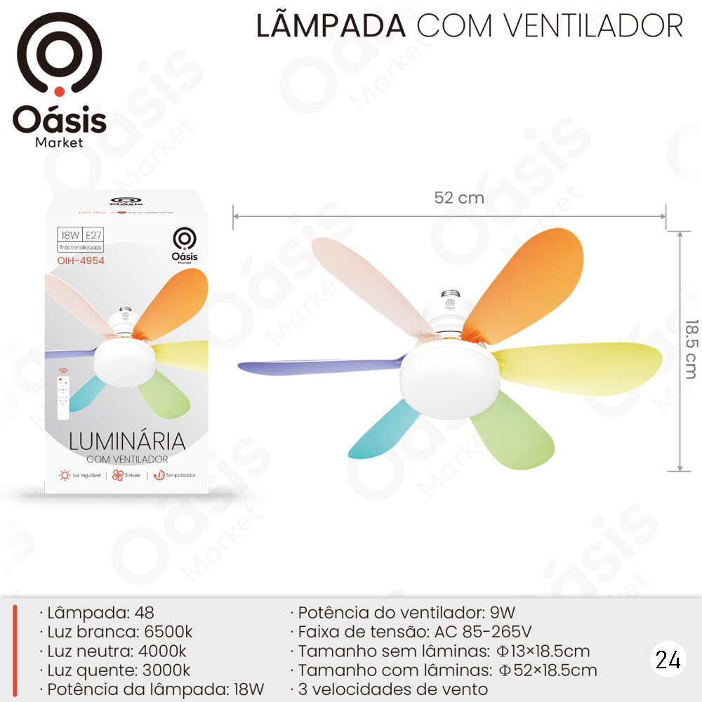 Lâmpada com Ventilador 18.5cm OIH-4954