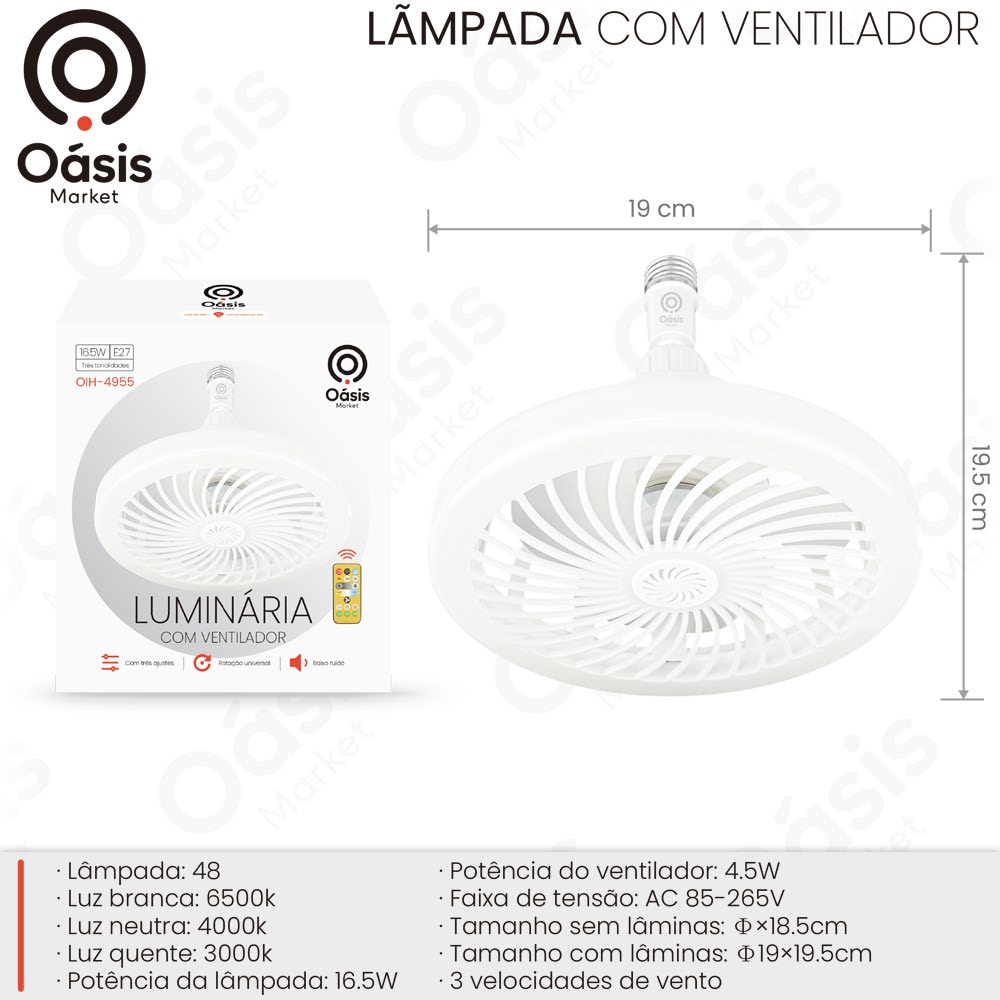 Lâmpada com Ventila 19.5cm OIH-4955