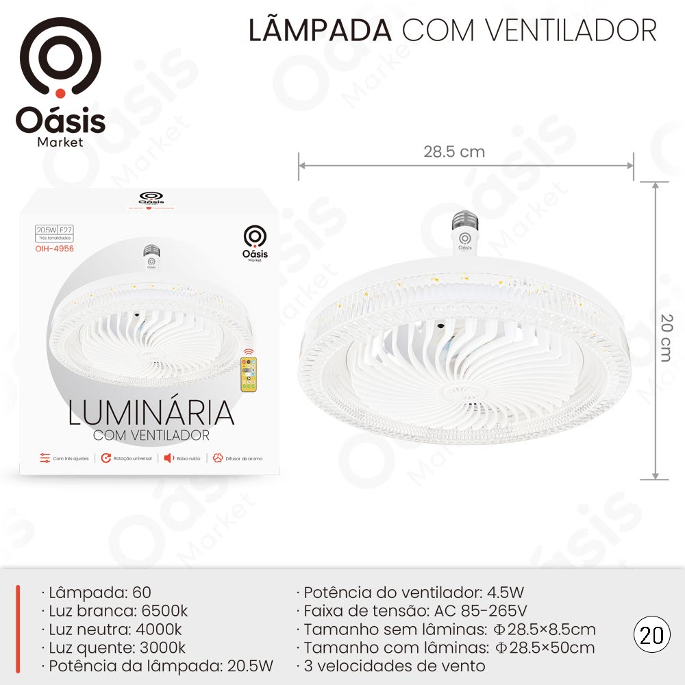 Lâmpada com Ventilador 28.5cm OIH-4956