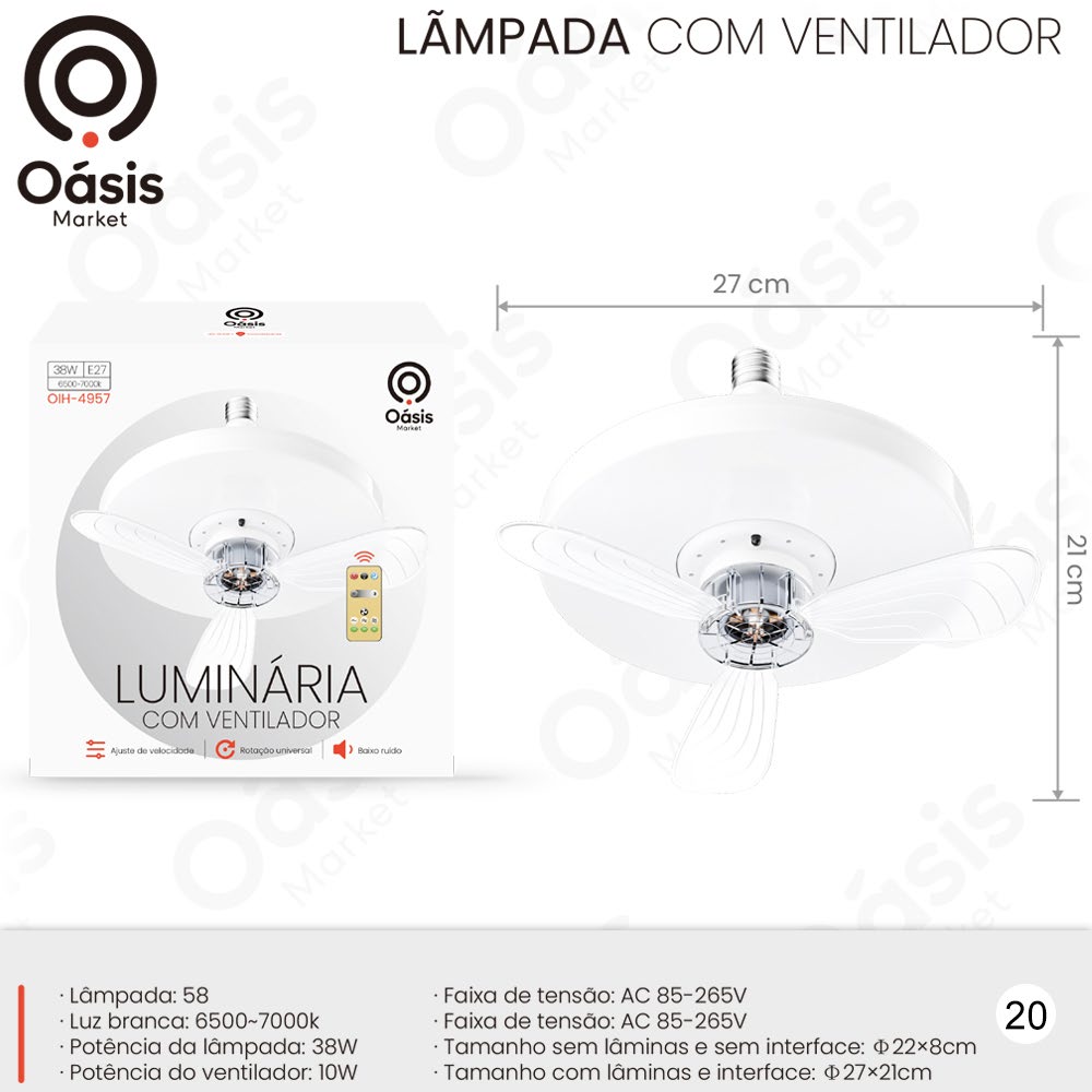 Lâmpada com Ventilador 22cm OIH-4957