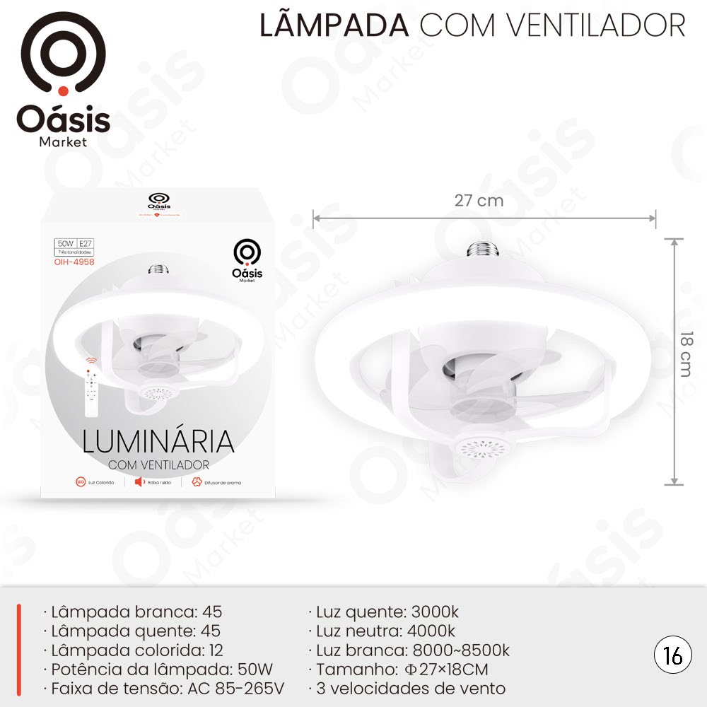Lâmpada com Ventilador 27cm OIH-4958