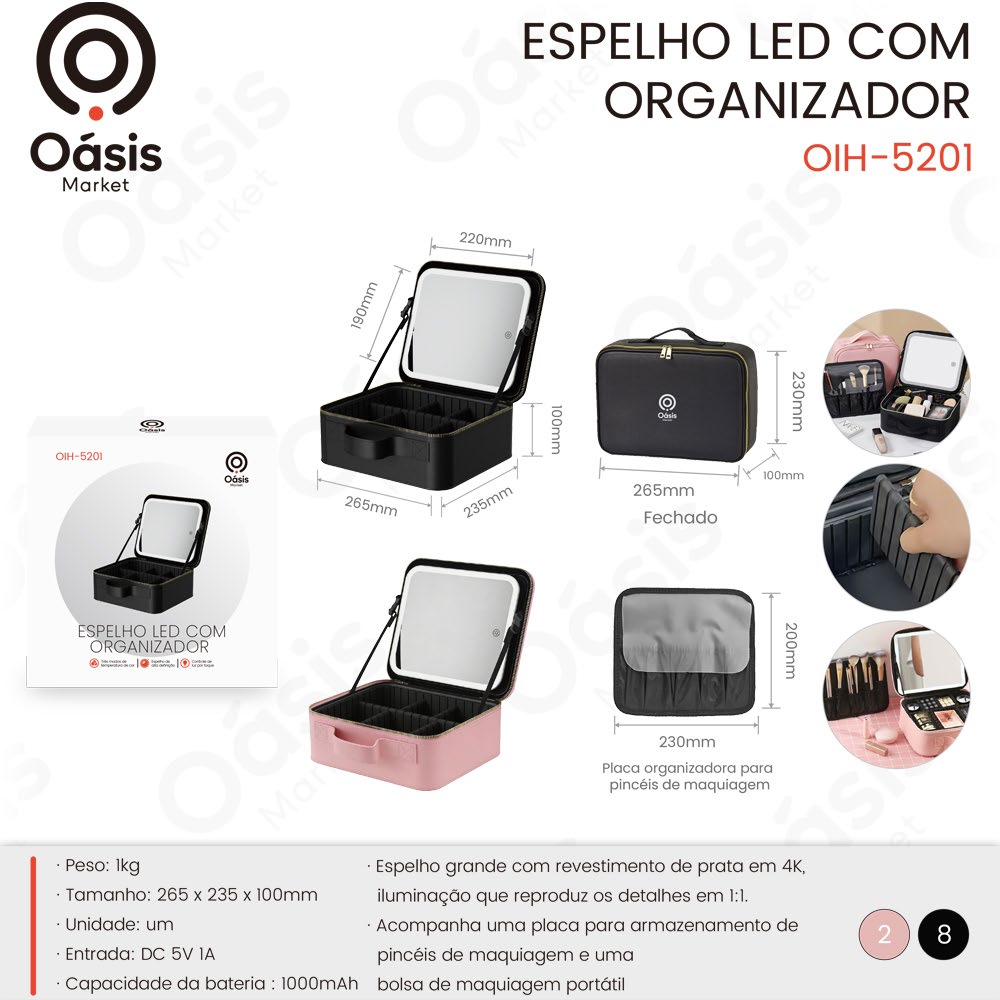 Espelho LED com Organizador 265mm OIH-5201