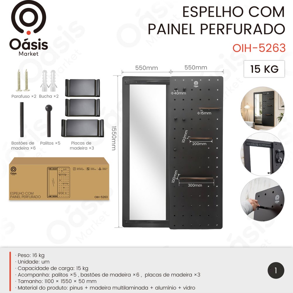 Espelho com Painel Perfurado 1550mm OIH-5263