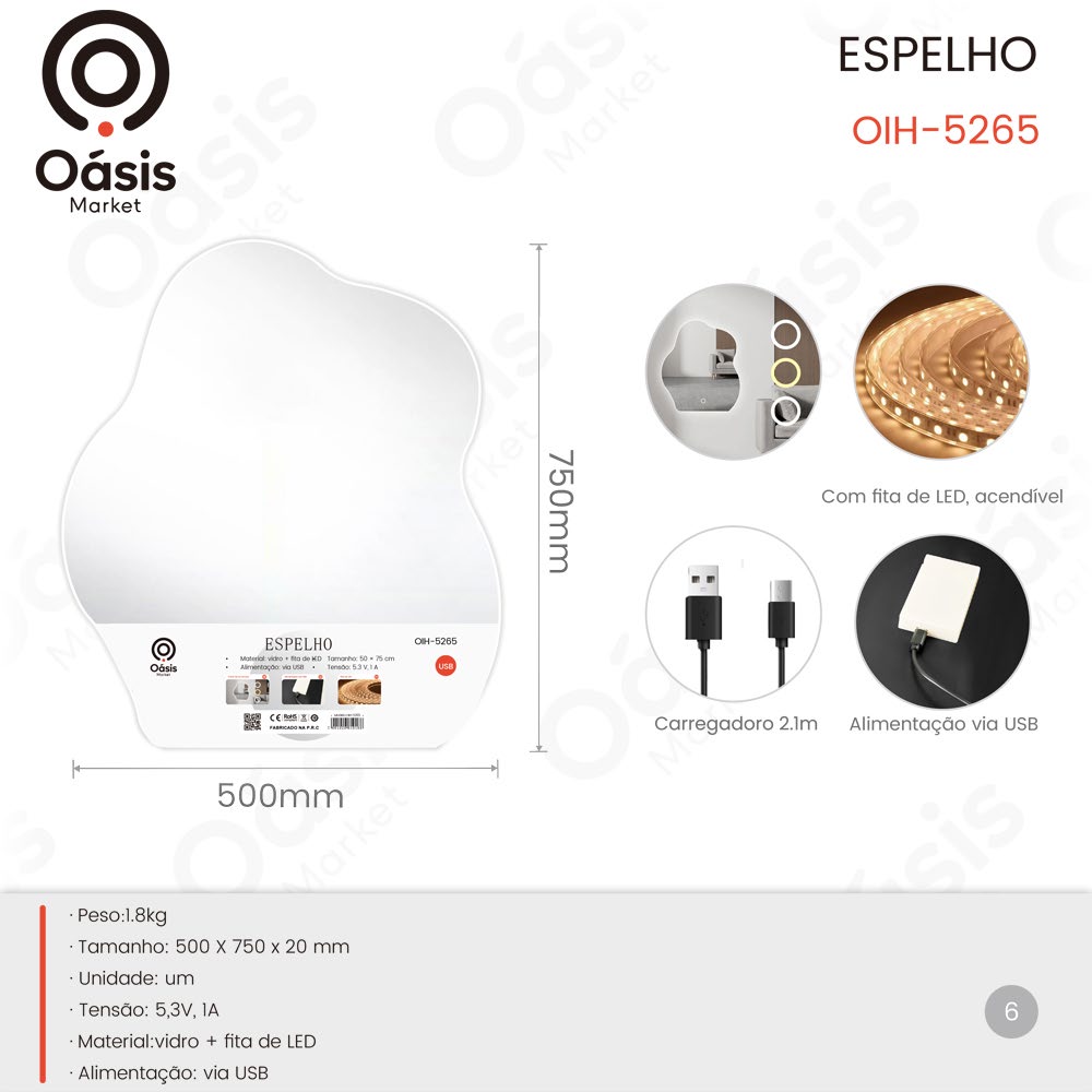 Espelho 750mm OIH-5265