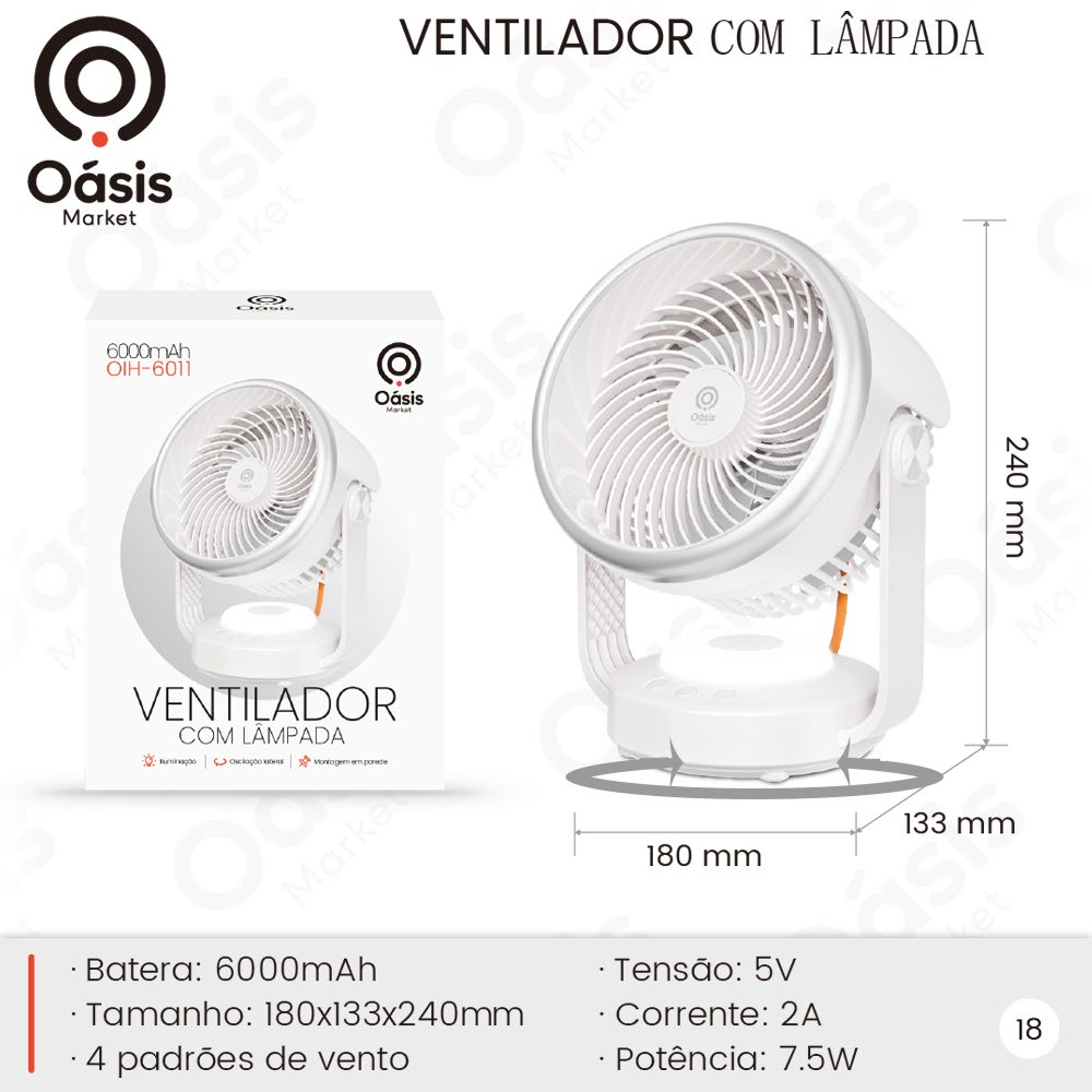 Ventilador com Lâmpada 240mm OIH-6011