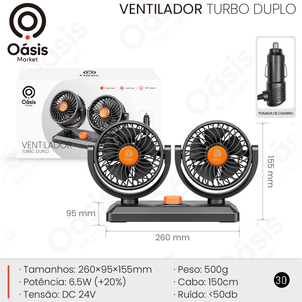 Ventilador Turbo Duplo 260mm OIH-6014