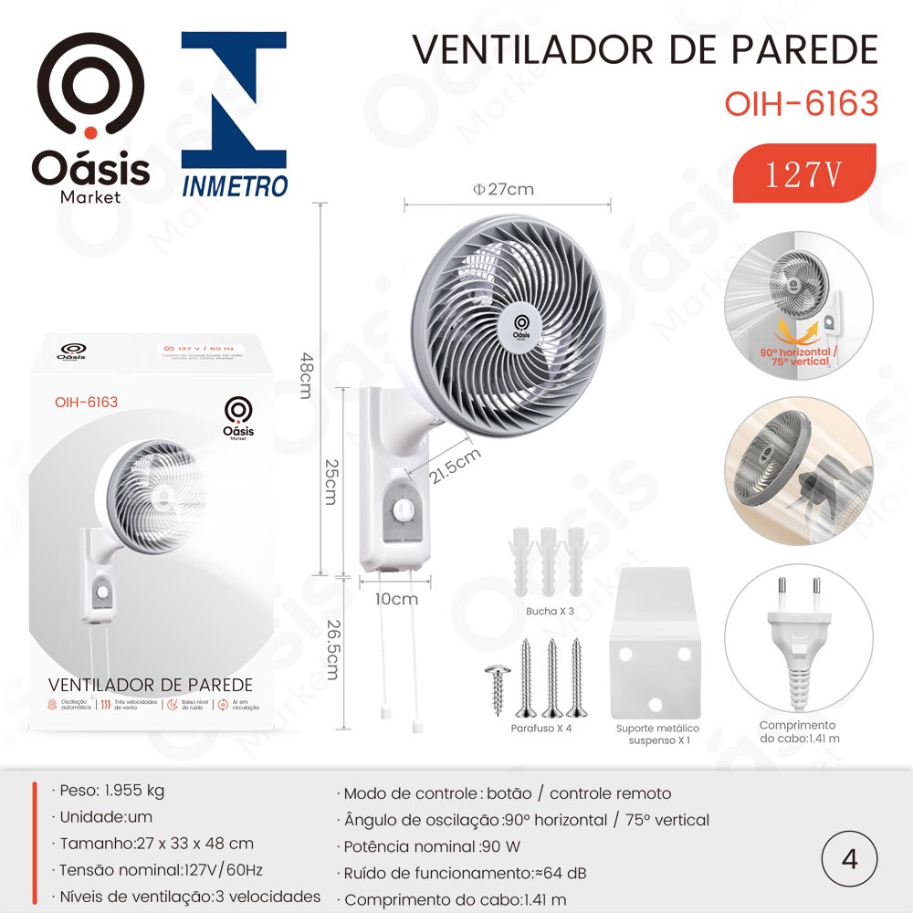 Ventilador de Parede 48cm OIH-6163