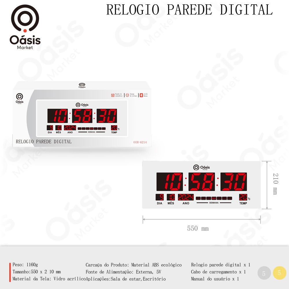 Relogio Parede Digital 550mm OIH-6214