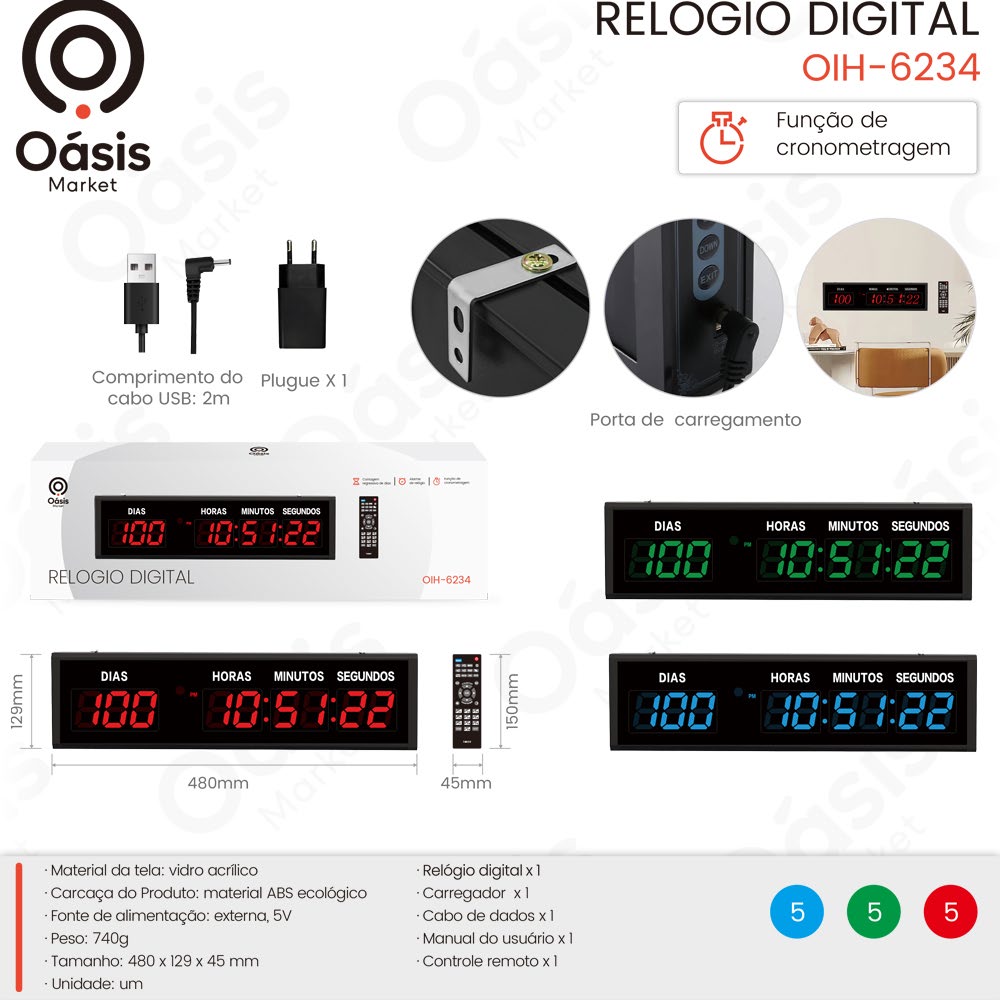 Relogio Digital 480mm OIH-6234