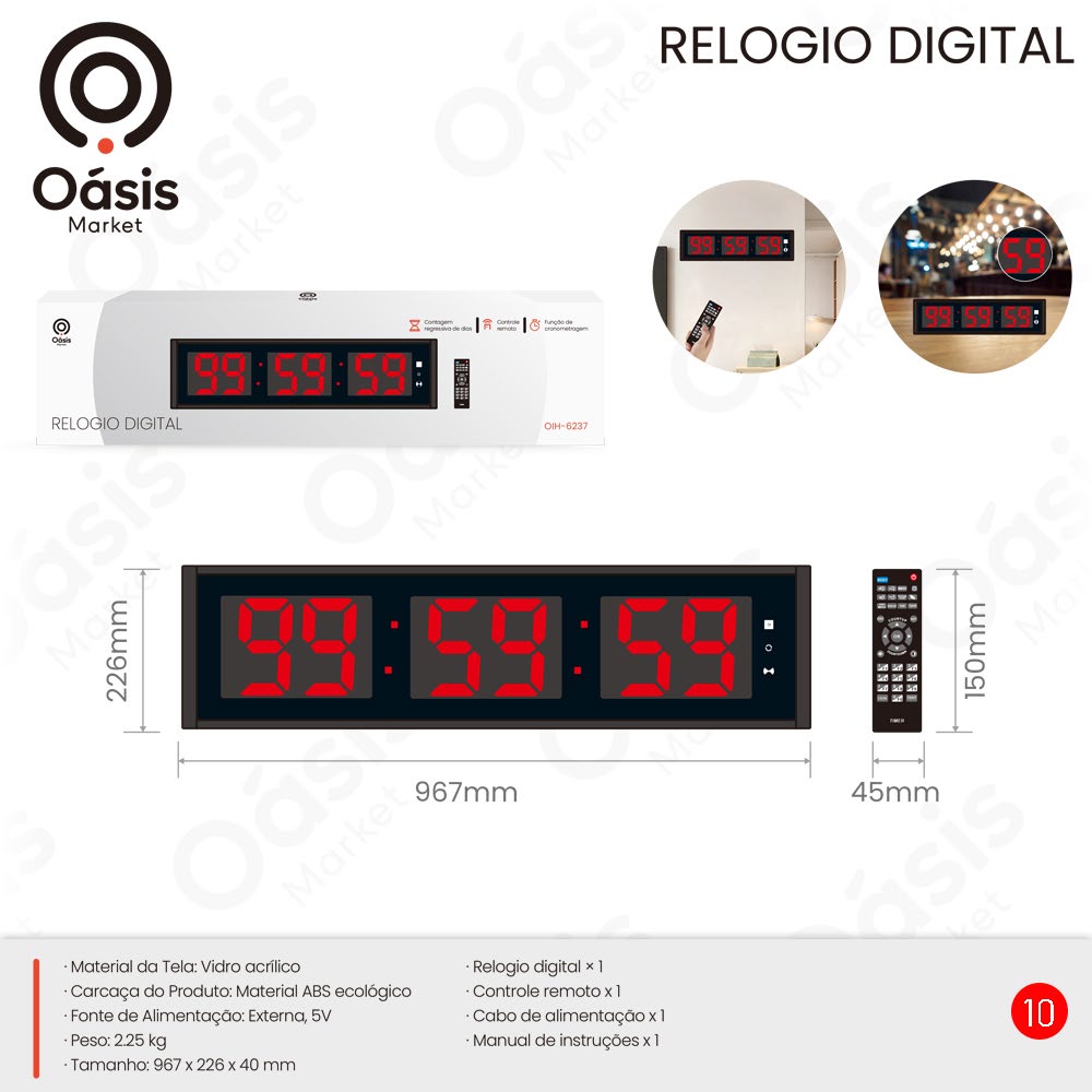 Relogio Digital 967mm OIH-6237