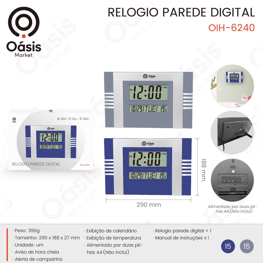 Relogio Parede Digital 290mm OIH-6240