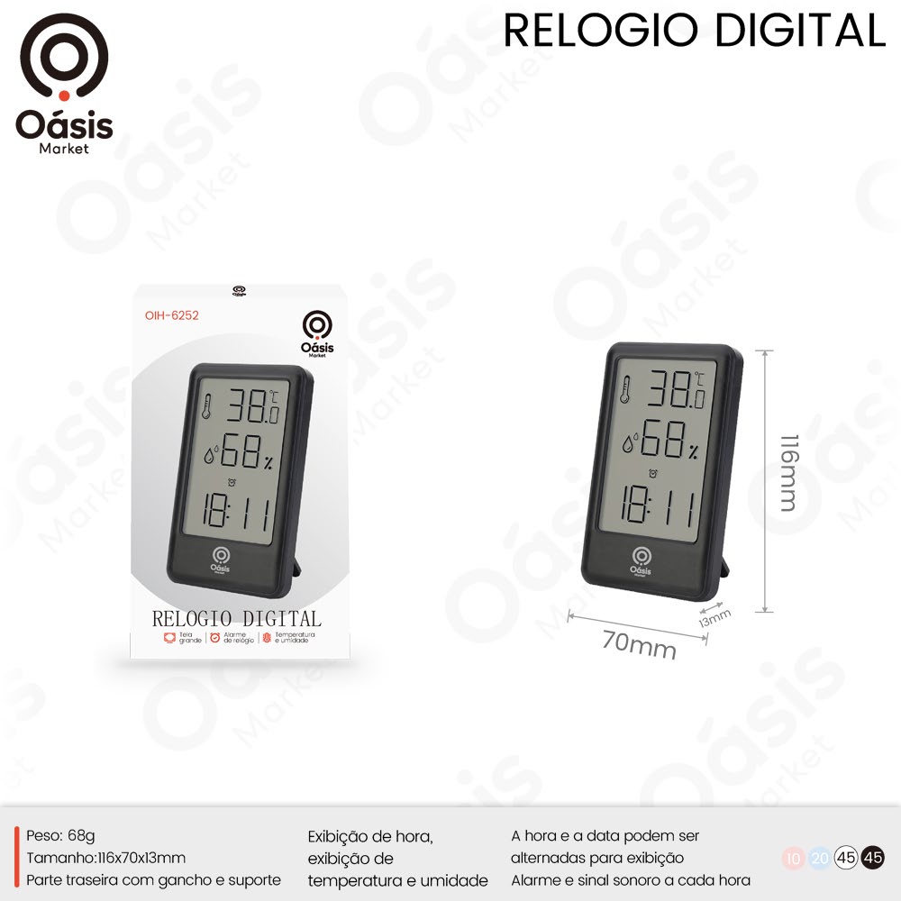 Relogio Digital 116mm OIH-6252