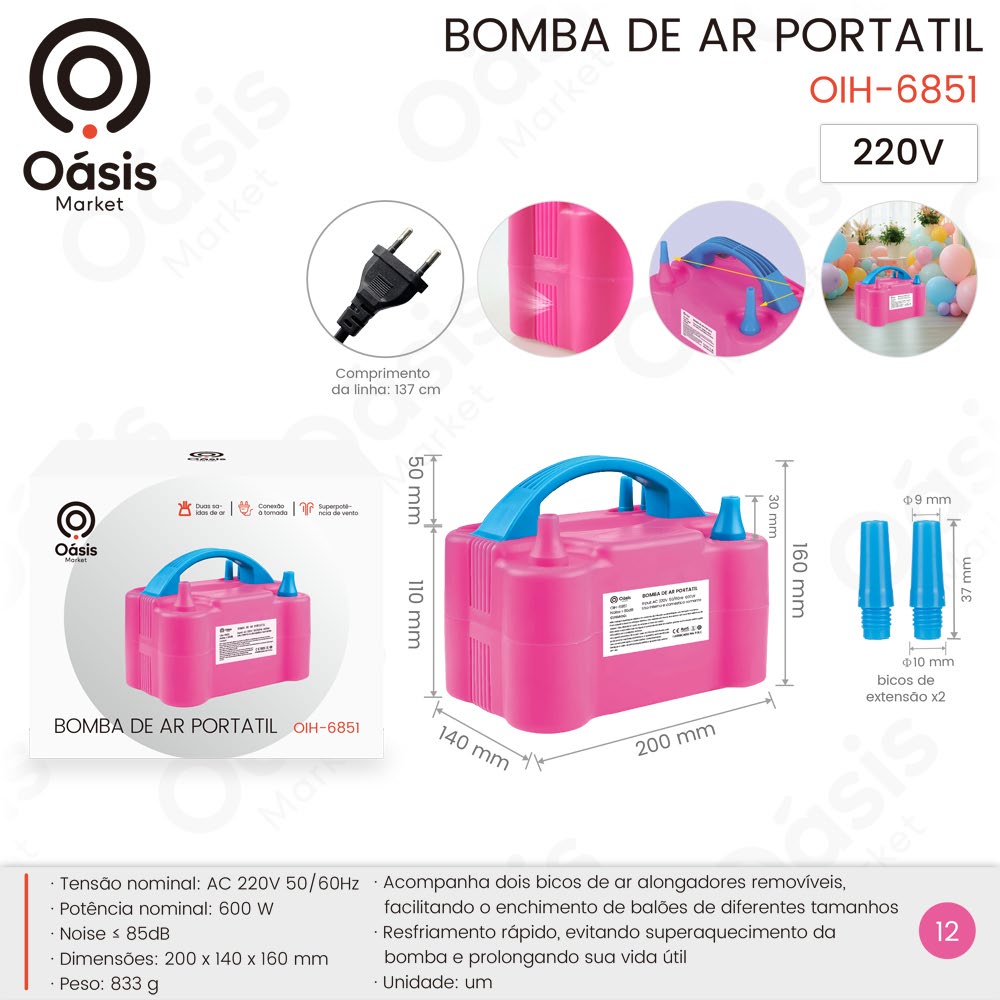Bomba de Ar Portatil 200mm OIH-6851