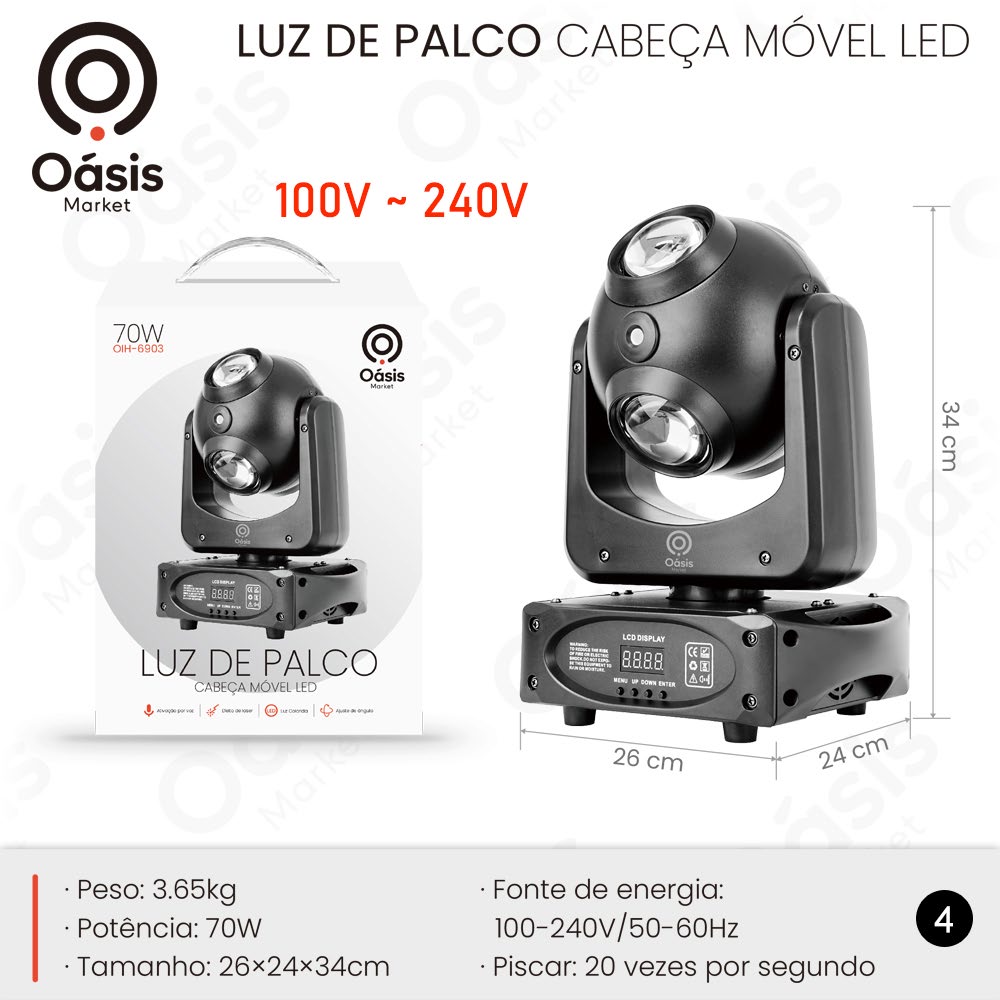 Luz de Palco Cabeça Móvel LED 34cm OIH-6903